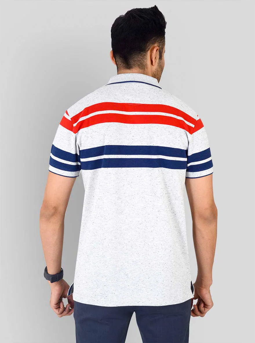 Red & Blue Striped Slim Fit Polo T-shirt | Greenfibre