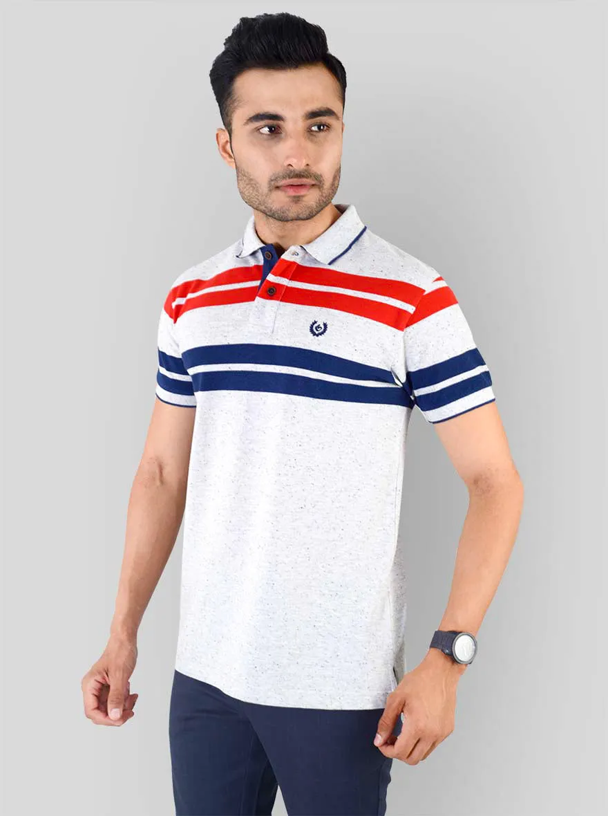 Red & Blue Striped Slim Fit Polo T-shirt | Greenfibre