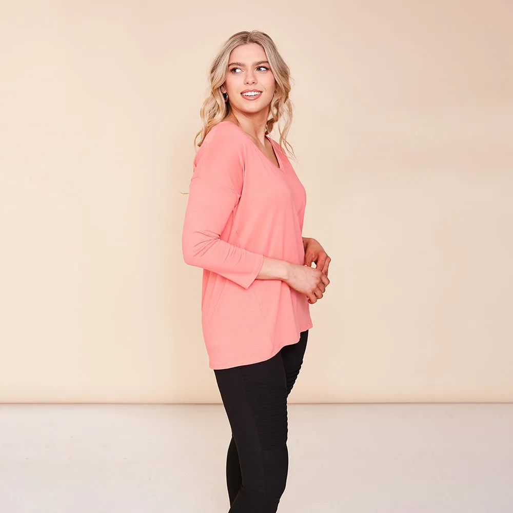 Riley V Neck Top (Coral)