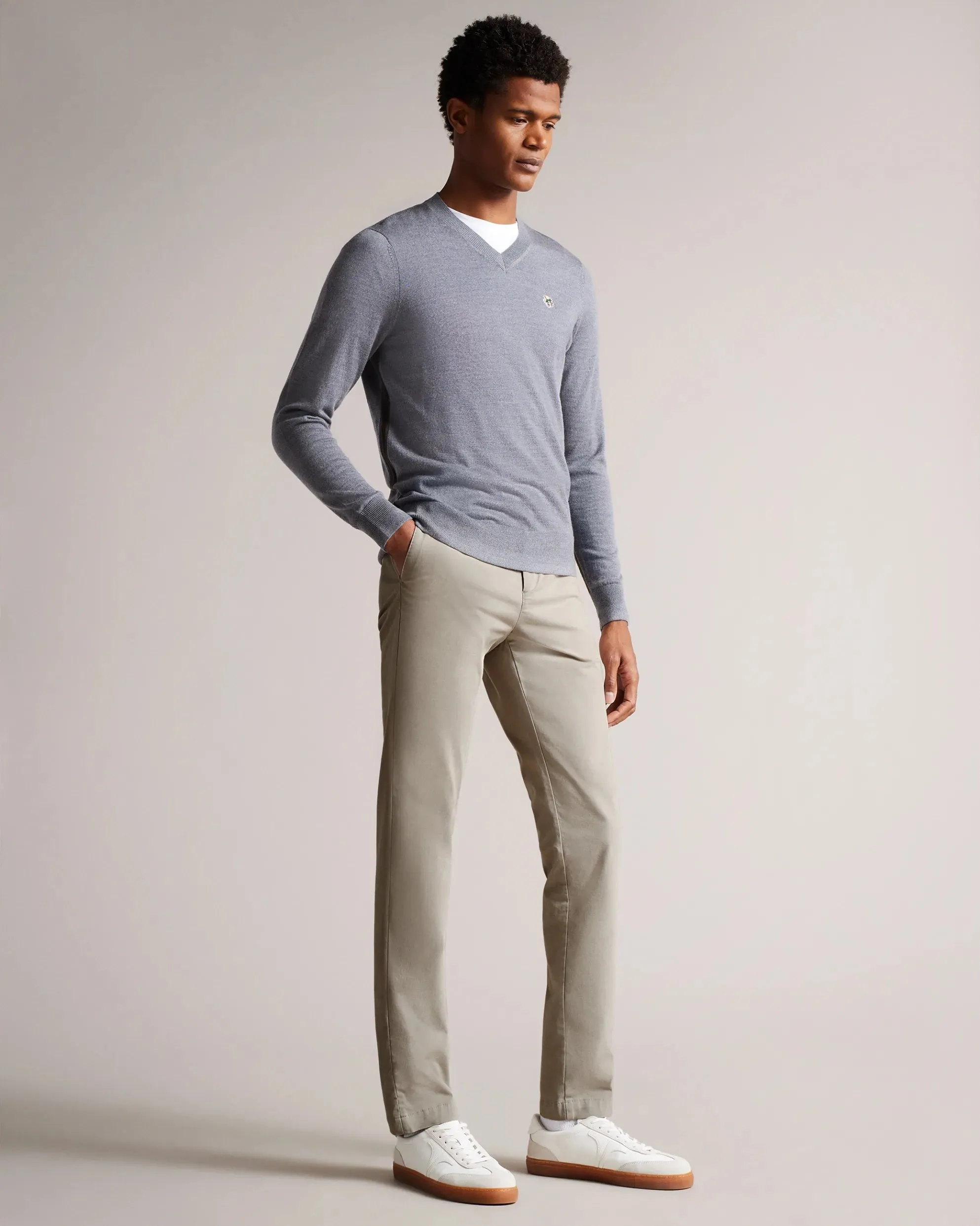 Slim Solid Cotton Chinos - Light Grey