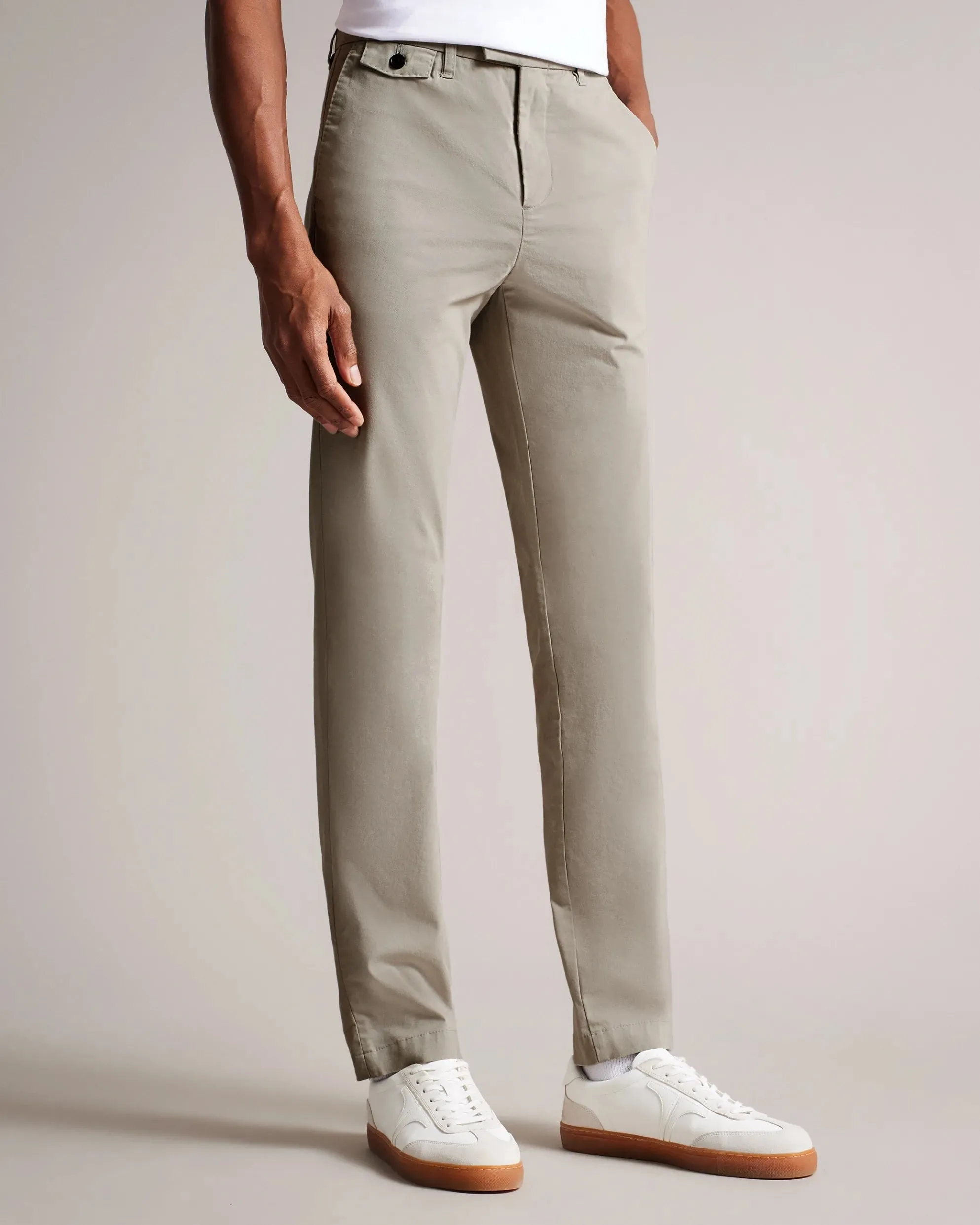 Slim Solid Cotton Chinos - Light Grey