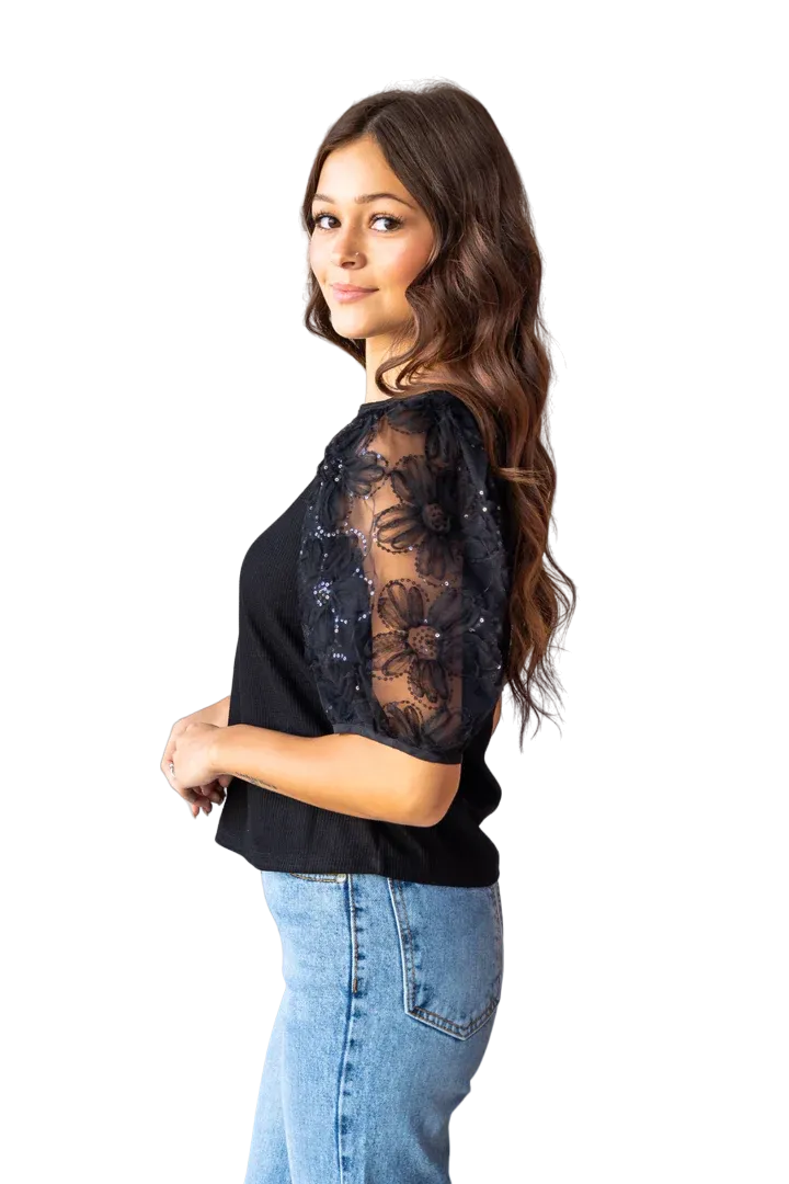 Southern Grace Women's Midnight Blossom Black Blouse