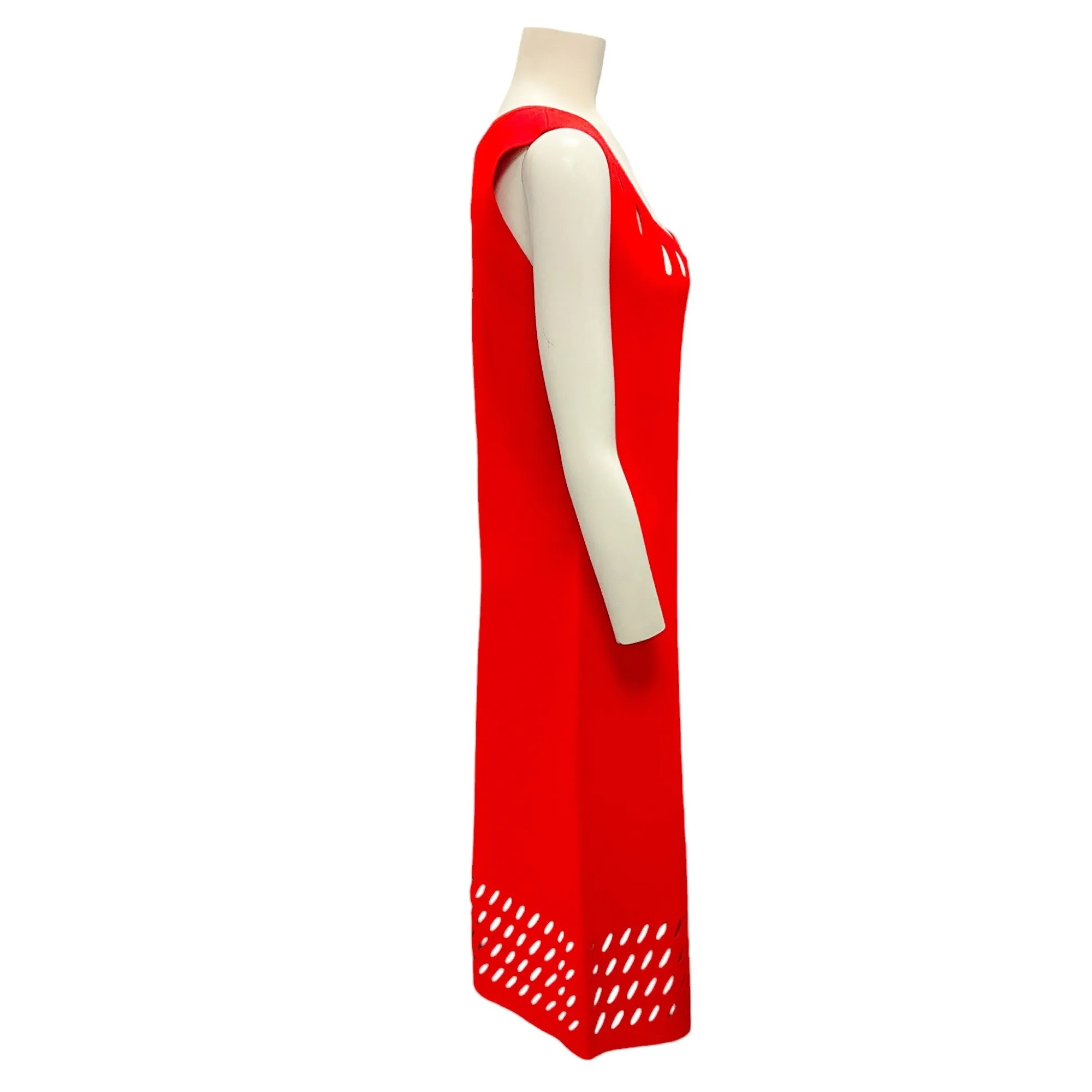 St. John Red 2023 Cut-Out Detail Square Neck Sleeveless Stretch Knit Dress