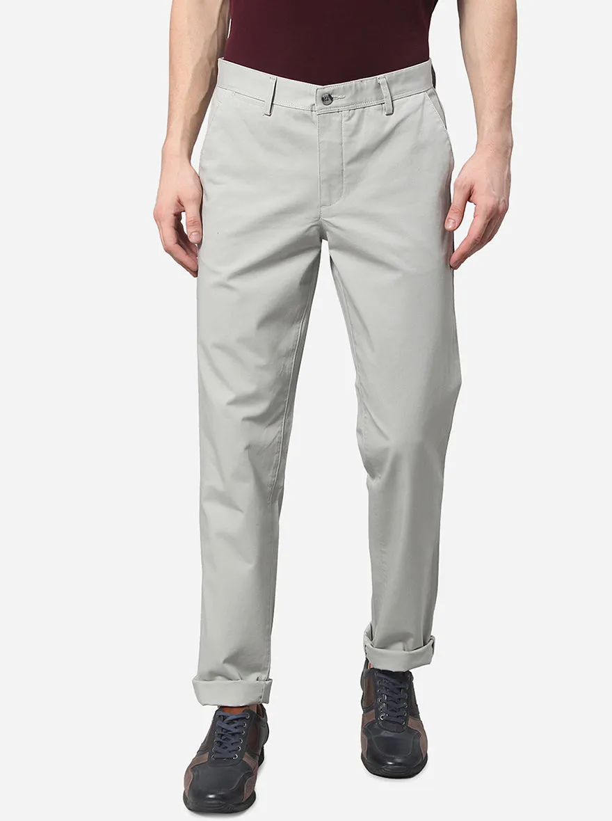 Stone Grey Solid Slim Fit Casual Trouser | Greenfibre