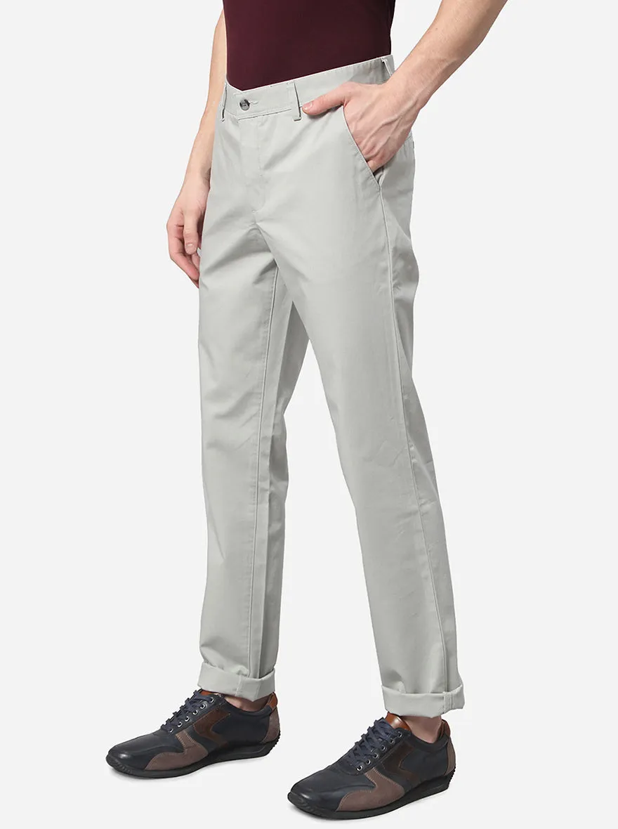 Stone Grey Solid Slim Fit Casual Trouser | Greenfibre