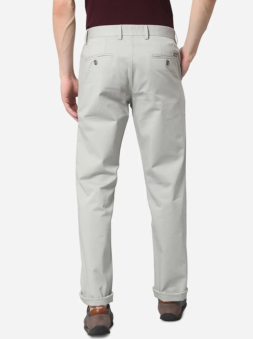 Stone Grey Solid Slim Fit Casual Trouser | Greenfibre