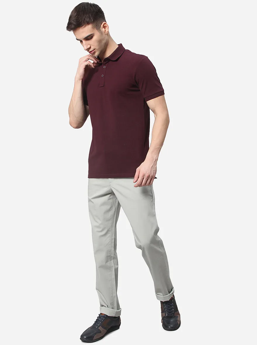 Stone Grey Solid Slim Fit Casual Trouser | Greenfibre