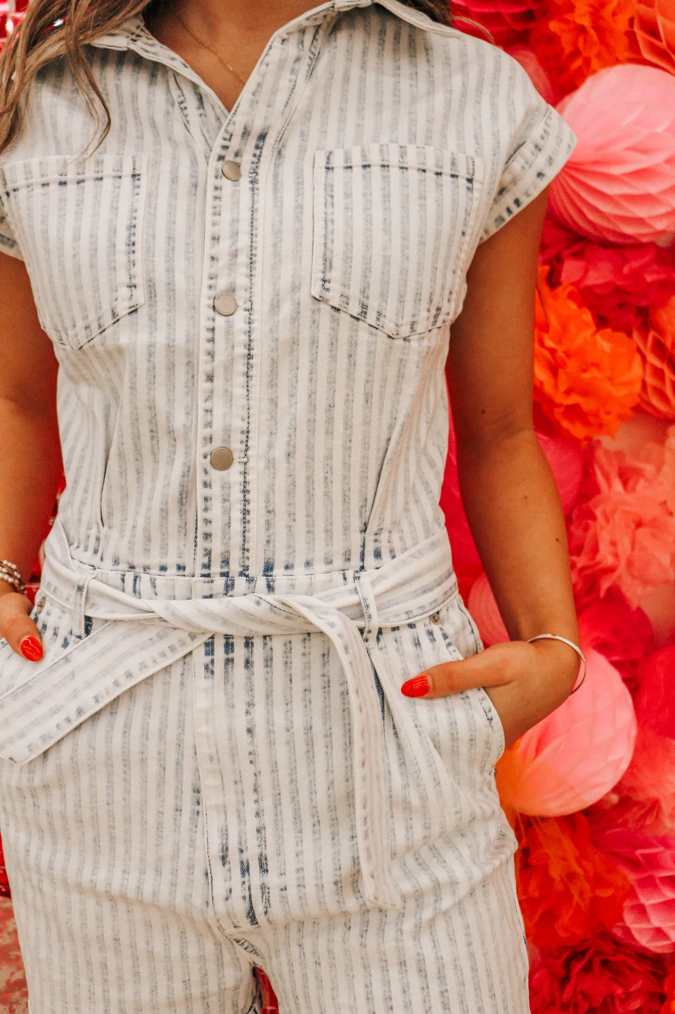 Such A Show Off Stripe Denim Romper