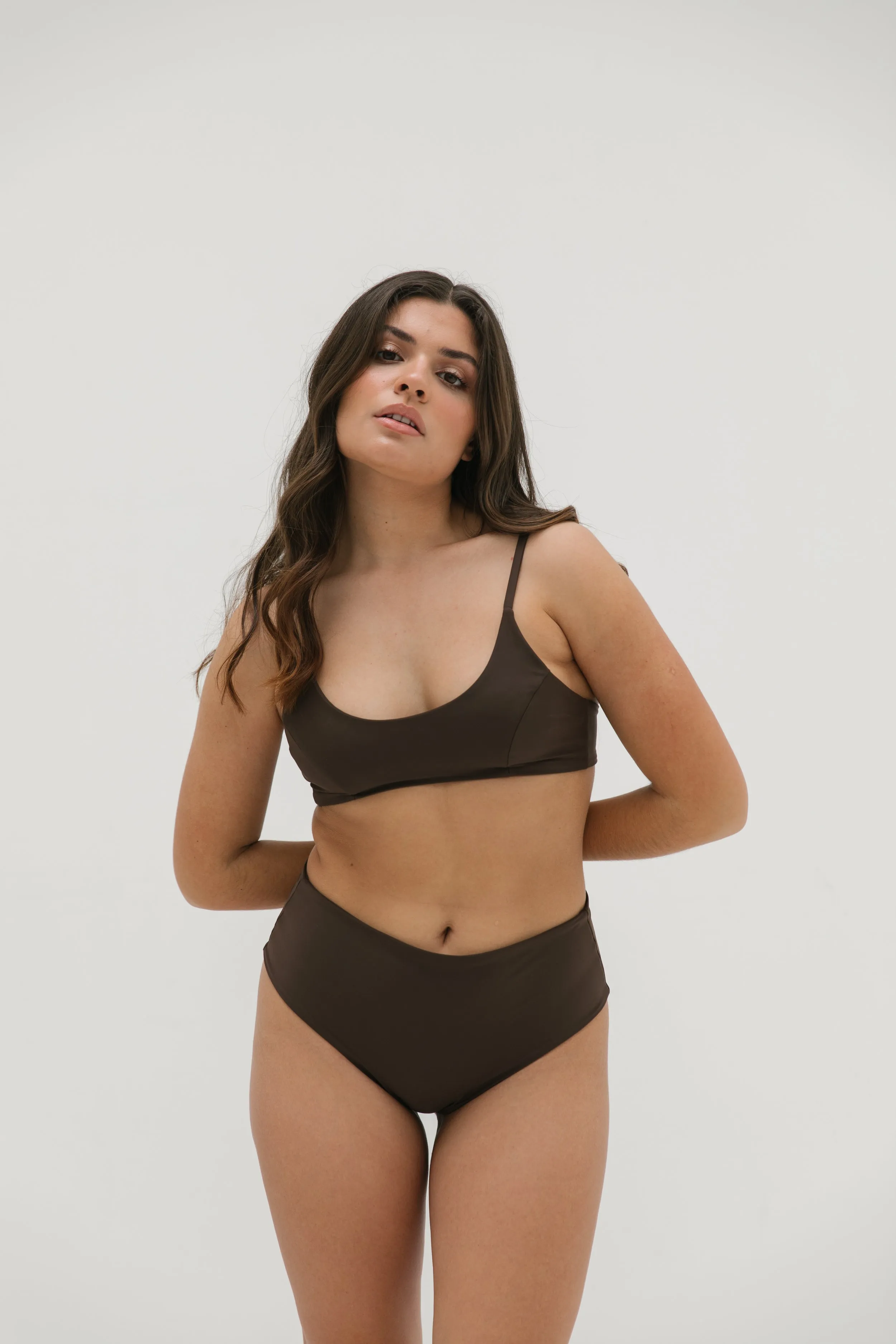 sustainable swimwear top zoe chocolate