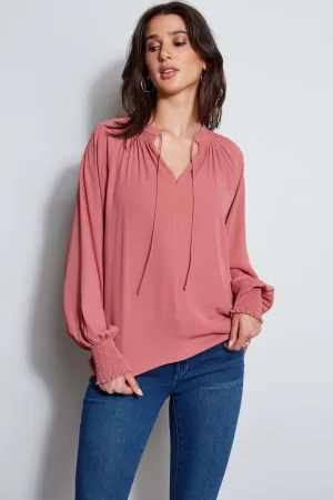 T-Tahari Split Neck Tie Shirt