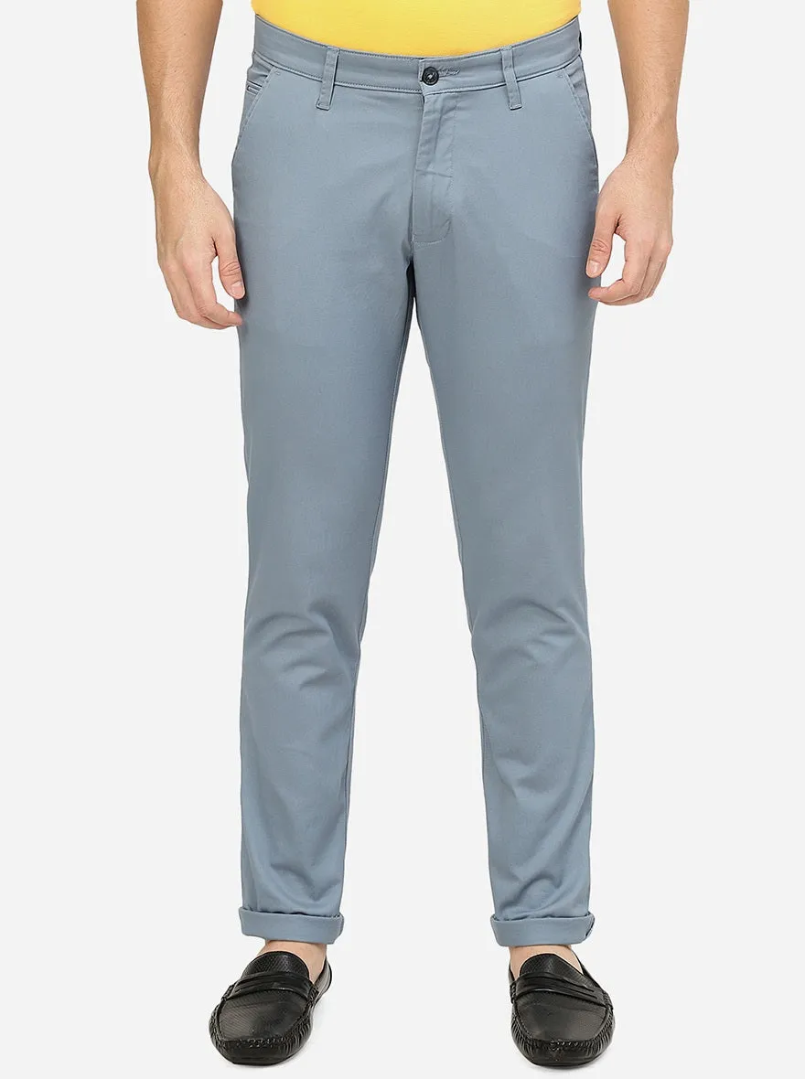 Teal Blue Solid Neo Fit Casual Trouser | Greenfibre