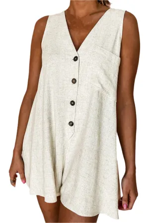 TEEK - Beige V-Neck Sleeveless Romper