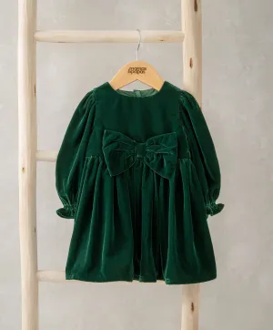 Velvet Bow Dress - Green