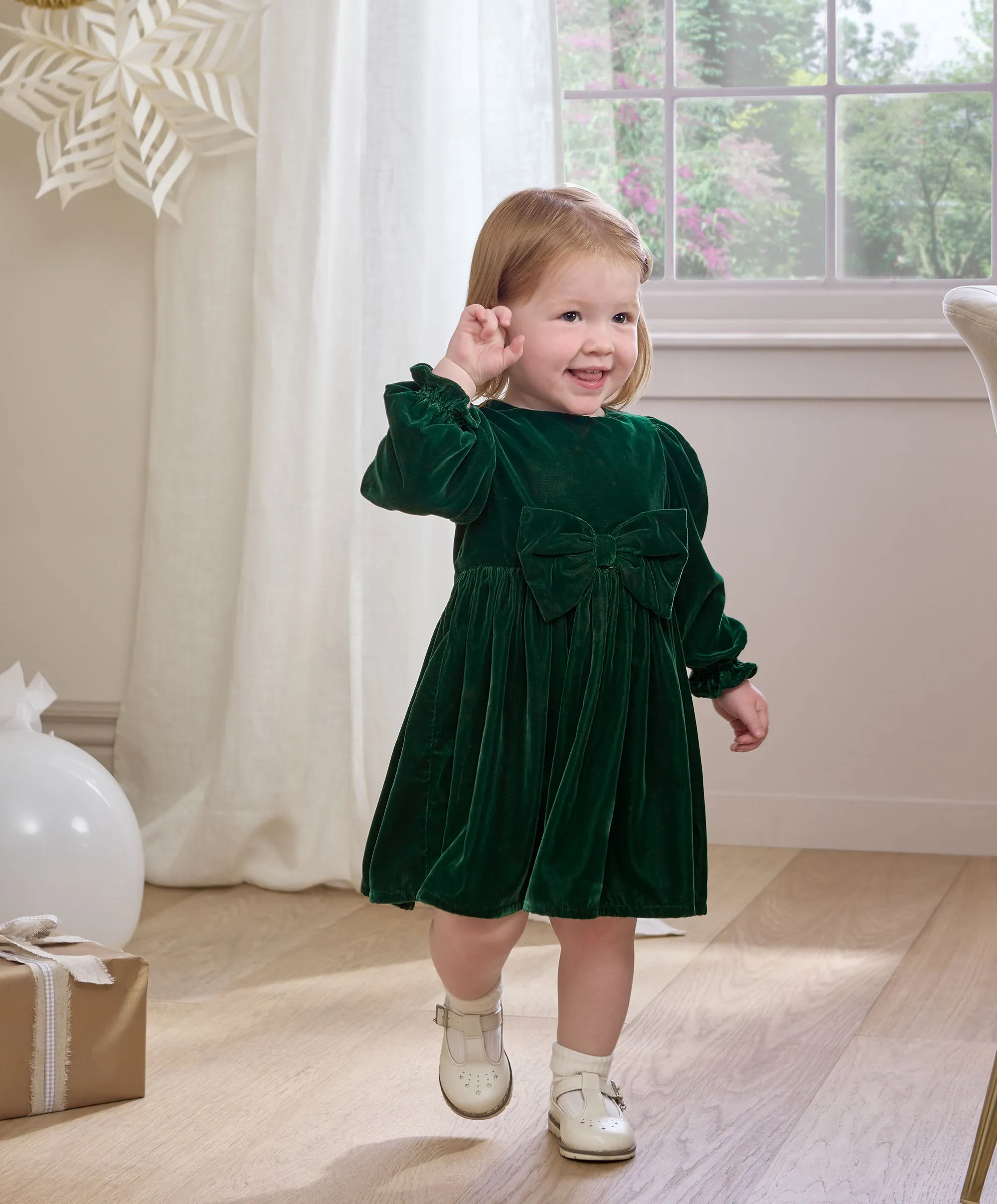 Velvet Bow Dress - Green