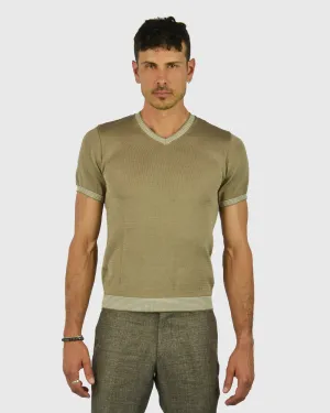 VINCENT & FRANKS S023VF SS TAUPE KNITTED V-NECK