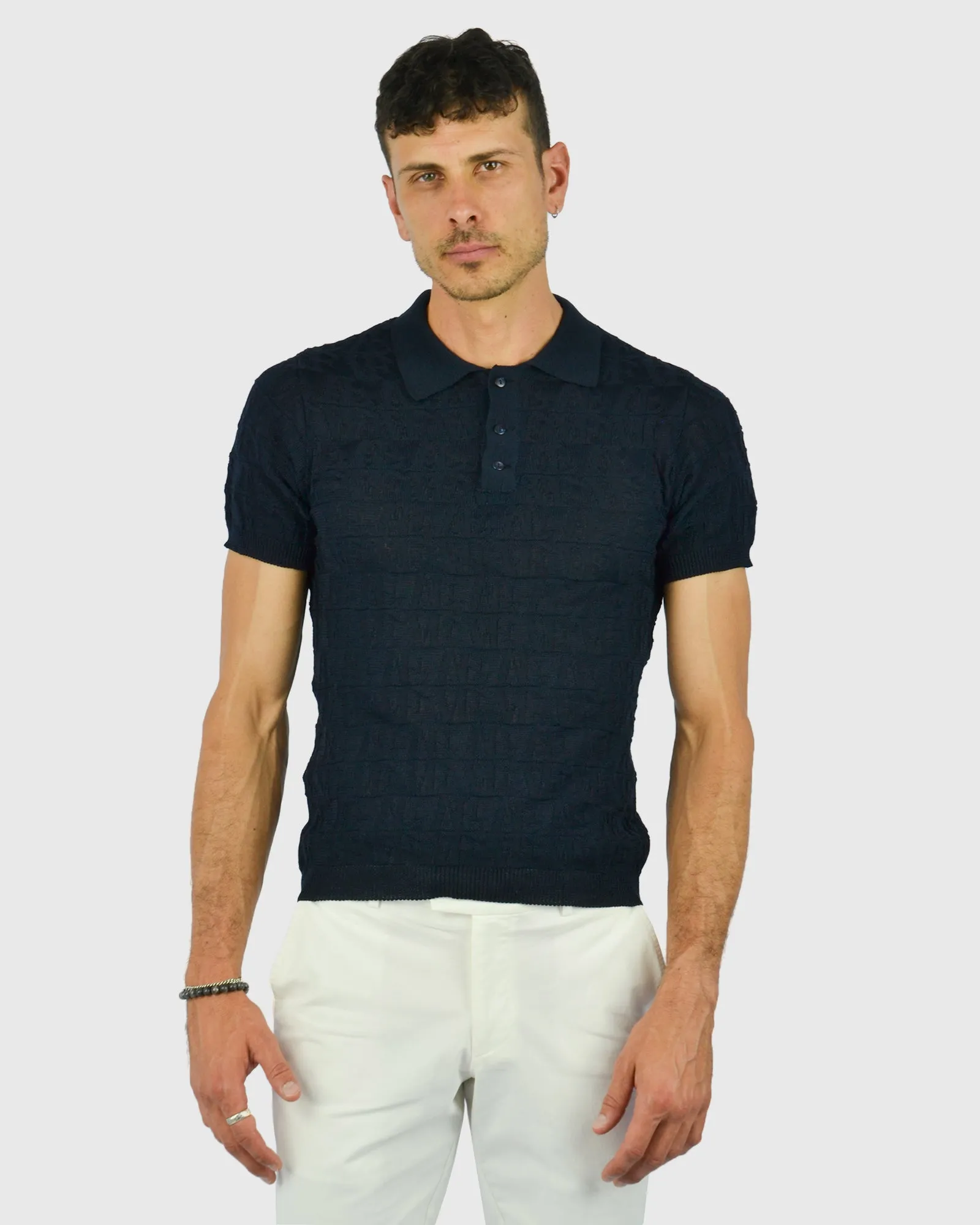 VINCENT & FRANKS S221VF SS NAVY KNITTED POLO