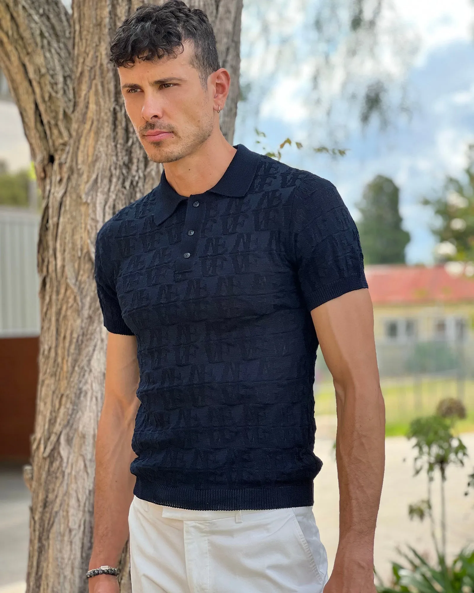 VINCENT & FRANKS S221VF SS NAVY KNITTED POLO