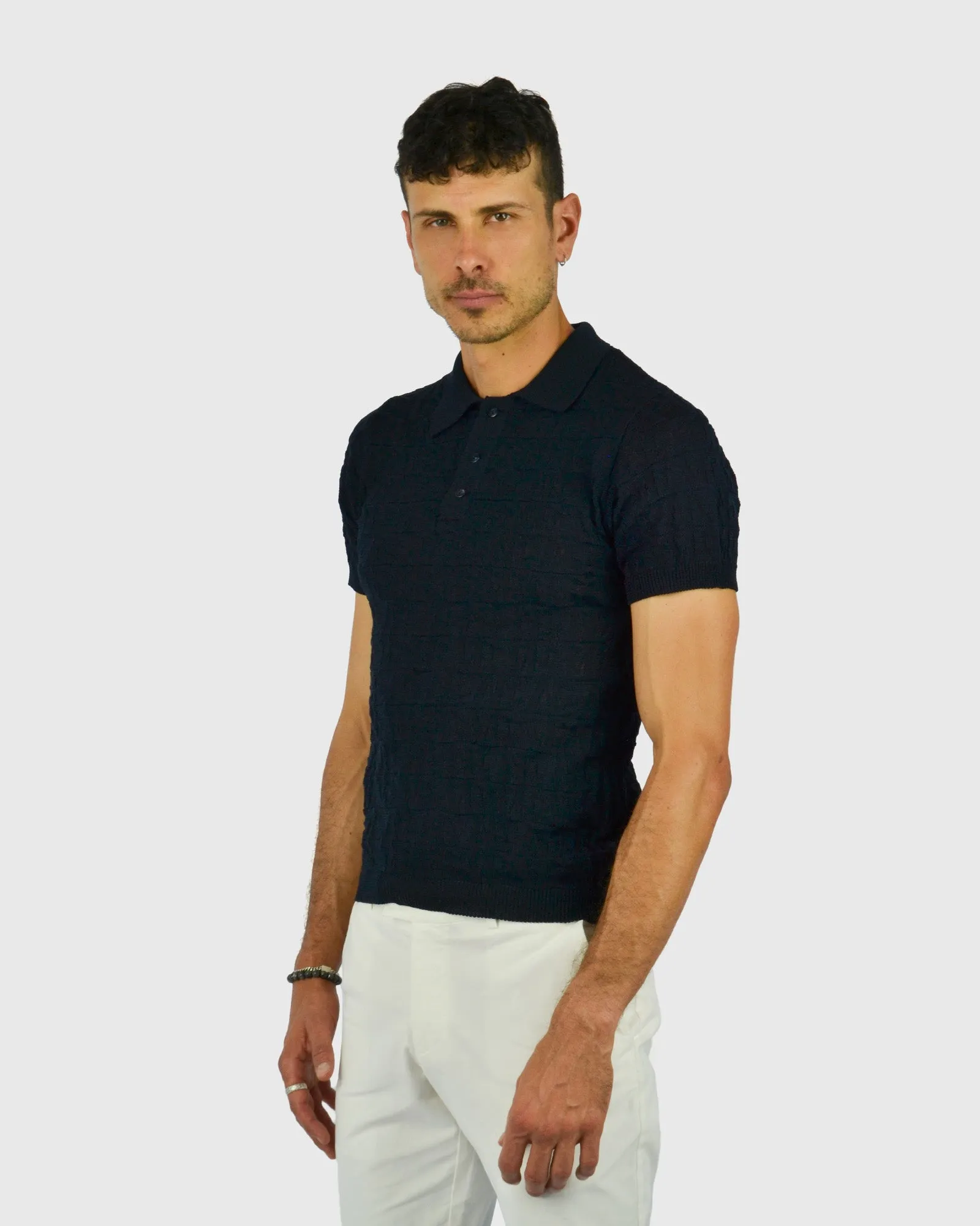 VINCENT & FRANKS S221VF SS NAVY KNITTED POLO