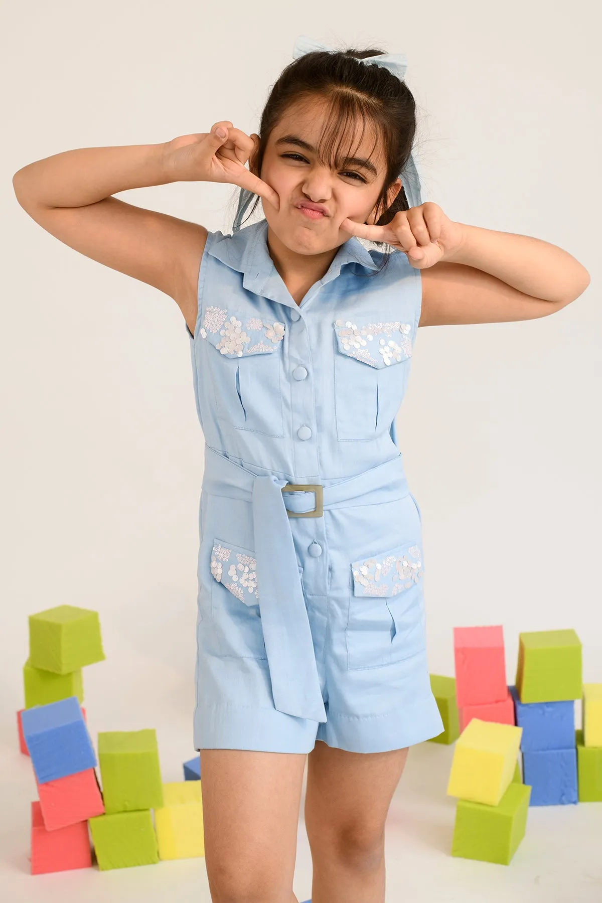 Wandering Star- Embroidered Playsuit For Girls