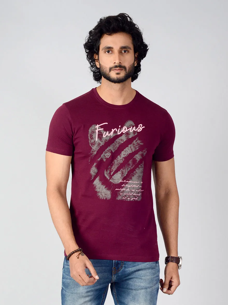 Wine Printed Slim Fit T-shirt | Greenfibre